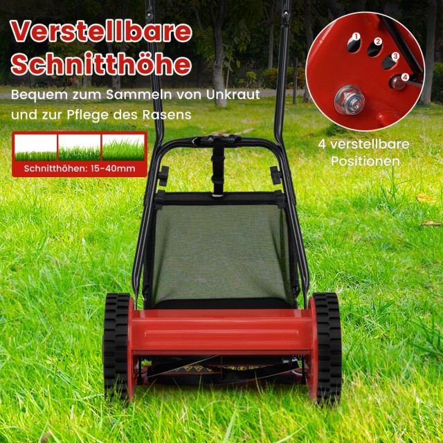 Costway Πολυλειτουργική Χλοοκοπτική Μηχανή 58x44x118 cm με Ρυθμιζόμενο Ύψος Κοπής και Μεταλλικό Πλαίσιο GT4311RE