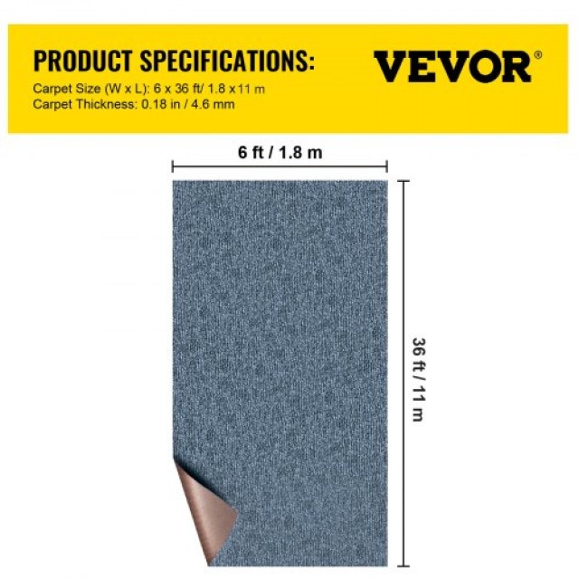 VEVOR  Γκρι Αδιάβροχο Χαλί Εξωτερικού Χώρου 1.8x11m Αντιολισθητικό  JZXWDTHS1.8X11M01V0