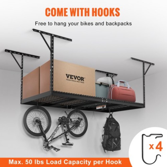 Ράφι Οροφής Γκαράζ VEVOR, 48x96, 600 lbs, Ρυθμιζόμενο, Μαύρο  CKTHBCWJZHS48CM3LV0