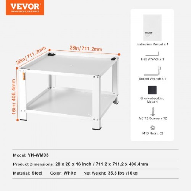 Βάση Πλυντηρίου VEVOR με Ράφι Αποθήκευσης, 299kg, 711x711x406mm  XYJDZDCWB2727E520V0