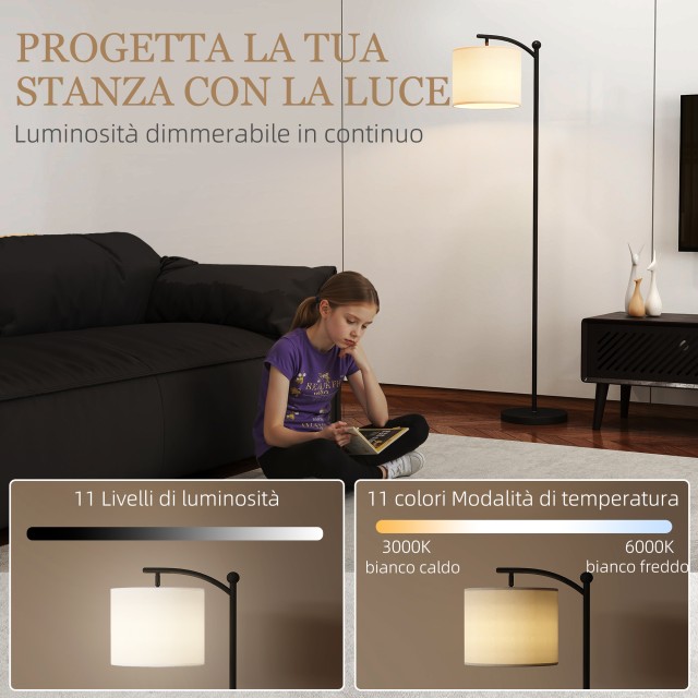 HOMCOM Λάμπα Δαπέδου LED με Τηλεχειριστήριο, 11 Θερμοκρασίες & Φωτε...