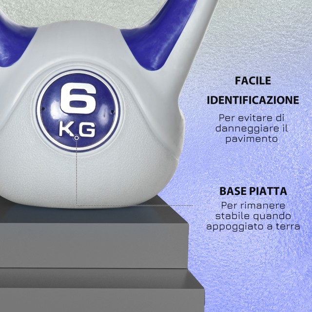 SPORTNOW Kettlebell 6kg με μαλακή επίστρωση και επίπεδη βάση σε PU και άμμο, 20x13x22cm, Μωβ A91-255V02VT