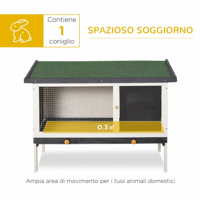 PawHut Outdoor Spruce Hutch με αφαιρούμενο δίσκο, ασφαλτική στέγη κ...