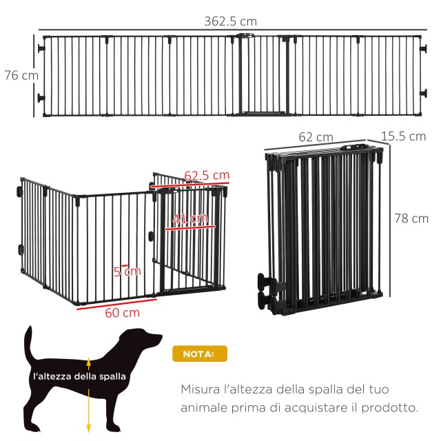 Πτυσσόμενη πύλη ασφαλείας PawHut 6 τμημάτων, Steel Dog Barrier Gate...