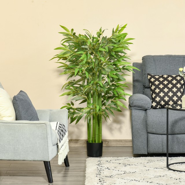 HOMCOM Fake φυτό μπαμπού σε Βάζο 140cm για εσωτερικούς και εξωτερικούς χώρους, Μπαμπού Τεχνητό και ρεαλιστικό με 336 φύλλα 830-448