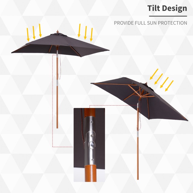Outsunny Tilting Garden Umbrella 2x1,5m, 6 πηχάκια, Ξύλινο κοντάρι ...