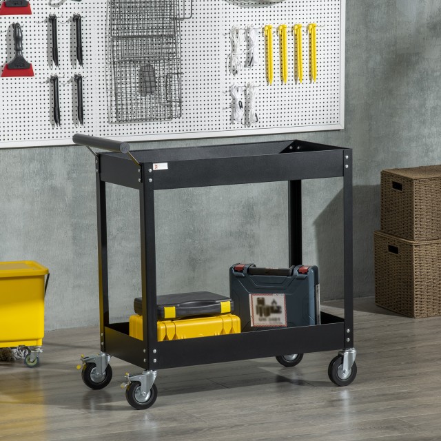 Ατσάλινο Τρόλεϊ Εργαλείων με 2 Ράφια 84.5 x 38 x 84 cm DURHAND B20-083V00BK
