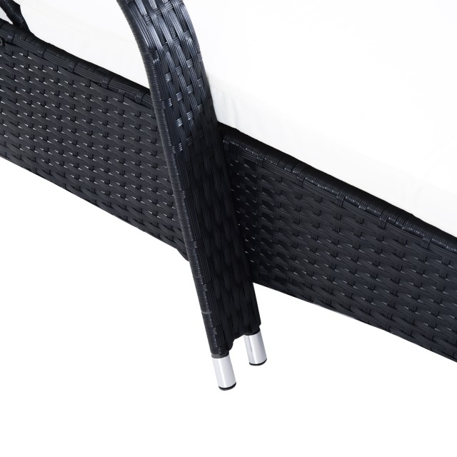 Outsunny Σετ 2 Rattan Ξαπλώστρα Ξαπλώστρα με Επενδυμένο στρώμα και Τραπεζάκι σαλονιού, Μαύρο 862-011BK