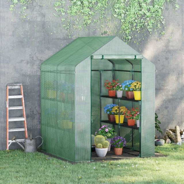 Θερμοκήπιο Outsunny Garden με Ράφια, Κάλυμμα PE και Πόρτα, 143x138x190cm, Πράσινο 845-510