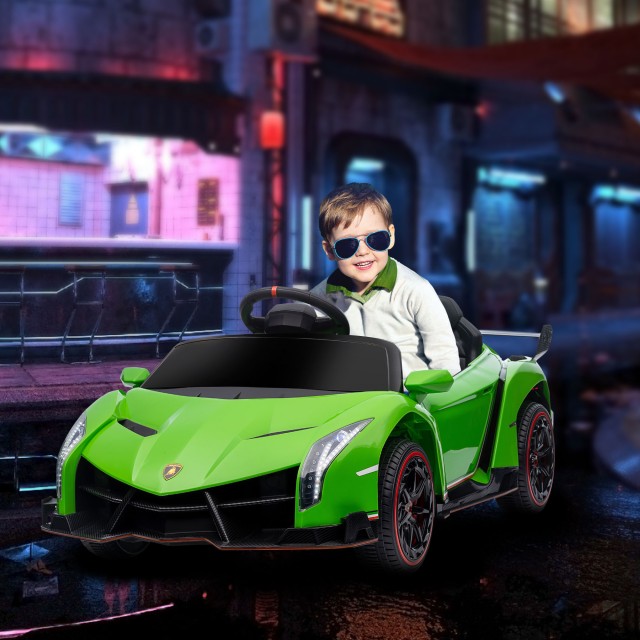 HOMCOM Ηλεκτρικό αυτοκίνητο για παιδιά Lamborghini Veneno 12V με τηλεχειριστήριο, ηλικία 3-6 ετών, πράσινο 370-279V90GN