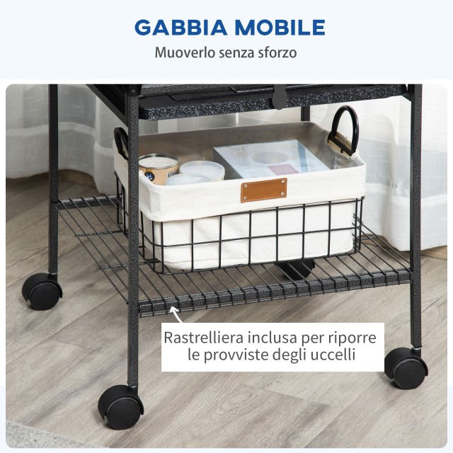 PawHut Budgie Cage with 2 Perches and Arched Ladder, Ατσάλι, 62,5x62,5x156 cm, Γκρι D10-068