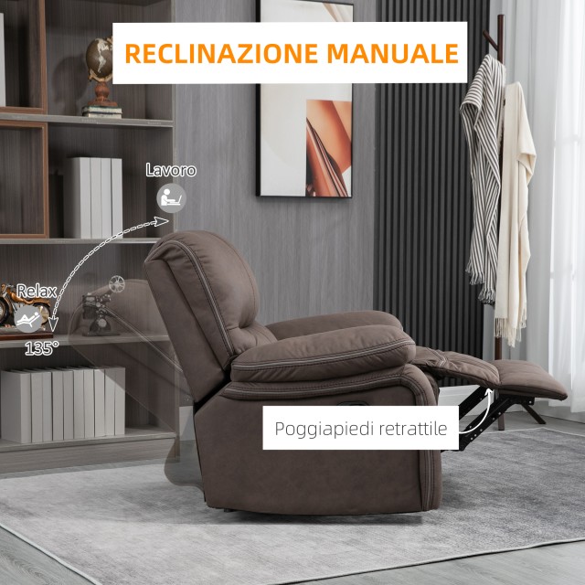 Πολυθρόνα HOMCOM Relax με χειροκίνητη ανάκλιση και υποπόδιο, 97x99x...