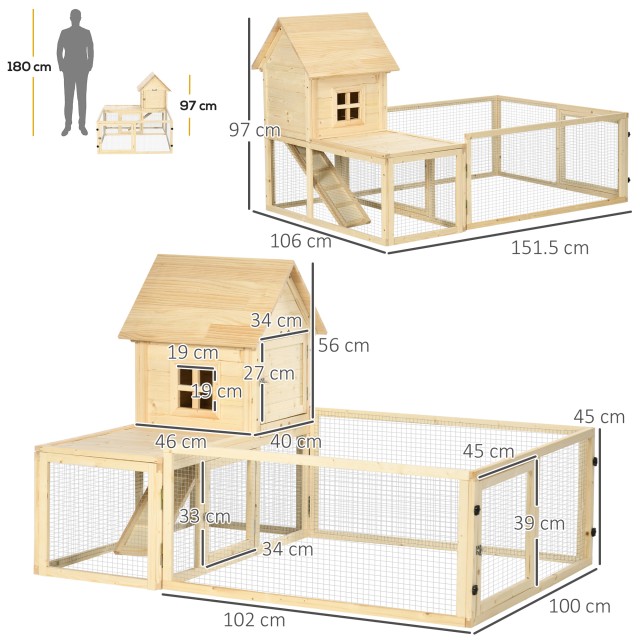 PawHut Indoor Spruce Hutch με αφαιρούμενο δίσκο, 3 πόρτες και εξωτε...