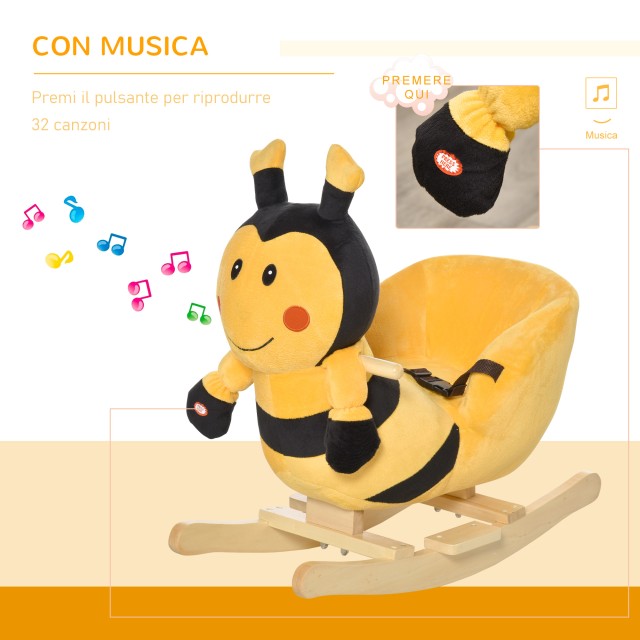 HomCom Wooden Rocking Horse Bee για Παιδιά 60 x 33 x 45 cm Κίτρινο ...