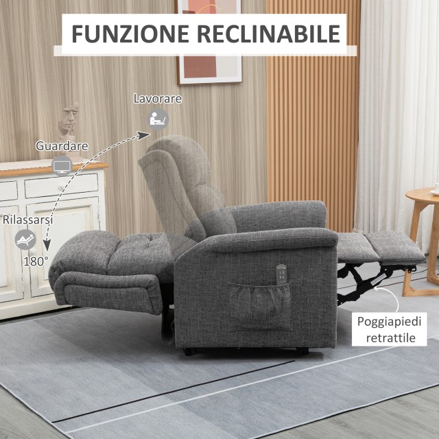 Ανακλινόμενη πολυθρόνα HOMCOM Relax Lifting με στήριγμα ποδιών, ταπ...