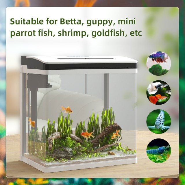 PawHut 13L Aquarium με φωτισμό LED με οπές αερισμού, σε HD Glass και ABS, 29L x 20D x 30,5H cm D61-004V90WT