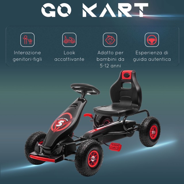 HOMCOM Pedal Go Kart για παιδιά από 5-12 ετών με ρυθμιζόμενο κάθισμα και φουσκωτούς τροχούς, κόκκινο 370-256V00RD