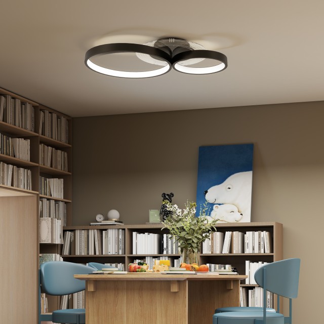 HOMCOM Μοντέρνα Μαύρη LED Οροφής 3 Δακτυλίων, Ρυθμιζόμενη Φωτεινότη...