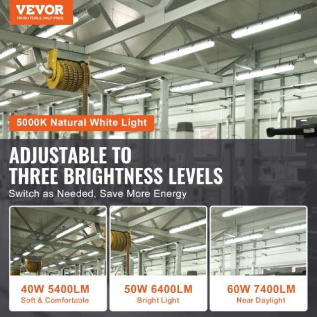 VEVOR 4x LED Φωτιστικό Ανθεκτικό 4FT 60W/50W/40W Επιλέξιμο 5400/6400/7400LM  FZQD4FT4JT4076OY5V7