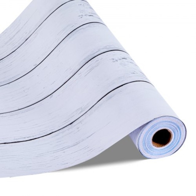 VEVOR Αυτοκόλλητη Ταπετσαρία 45cm x 12m Λευκή Ξύλινη Υφή Αδιάβροχη ...
