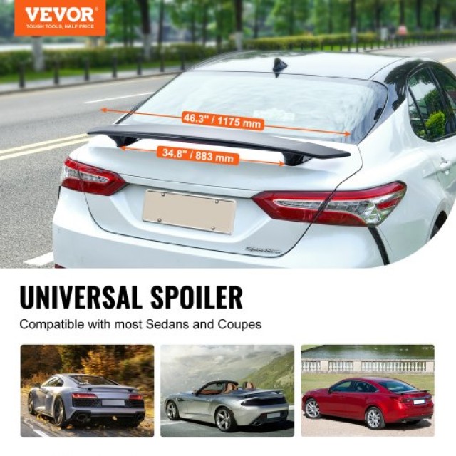 VEVOR GT Πτέρυγα Αυτοκινήτου, 46.3 Universal Spoiler, Συμβατό με Σεντάν & Κουπέ, ABS Υλικό, Μαύρο Γυαλιστερό  TYXWYABS46INXC430V0