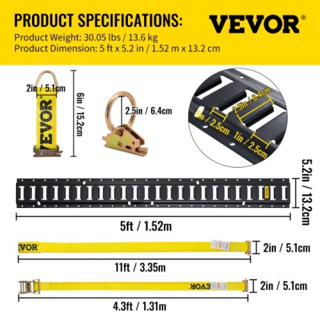 VEVOR  Σετ Δεσίματος E Track, 18 τεμ. 5FT, 4 Ράγες & Αξεσουάρ Ασφάλισης Φορτίου HSPSE5FT16PCSQSCXV0