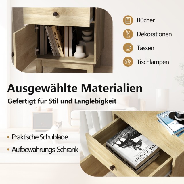 Costway Μποέμ Ρατάν Κομοδίνο με Συρτάρι και Ντουλάπι HU10765NA