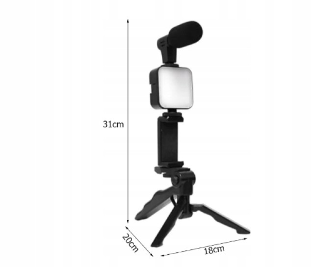 Vlogging Kit με Τρίποδο, Μικρόφωνο και Βάση Κινητού για Καταγραφή Βίντεο 5907451365045 Verk Group