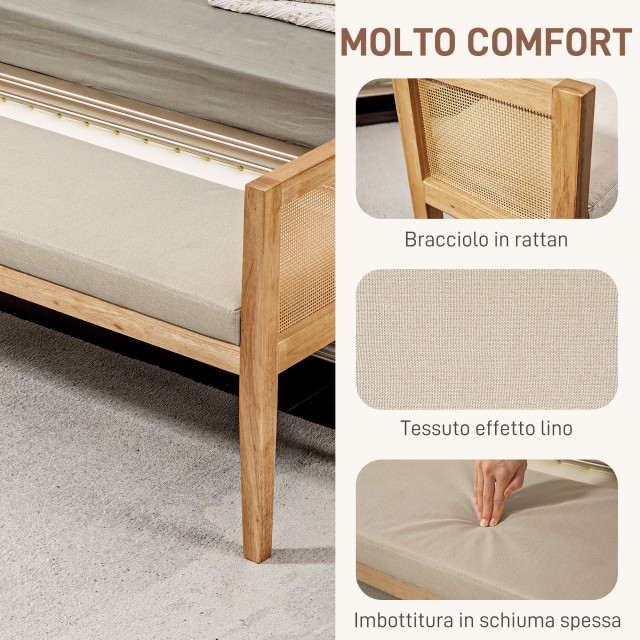 HOMCOM Πάγκος Κρεβατοκάμαρας Boho με Επενδεδυμένο Κάθισμα και Ξύλινα Μπράτσα και Ρατάν 120x38x61.5cm Κρέμα 831-793V00CW