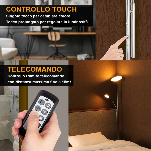 BAKAJI  Λάμπα Δαπέδου Touch LED 36W 2000Lm 2 Φώτα Ρυθμιζόμενη + Τηλεχειριστήριο  02813837