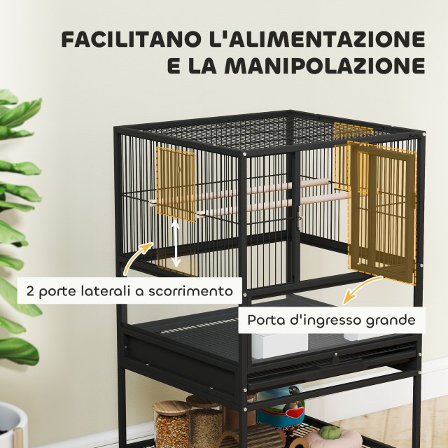 PawHut Κλουβί Πουλιών με Αφαιρούμενο Δίσκο, 48x46x83 εκ, Μαύρο D10-...