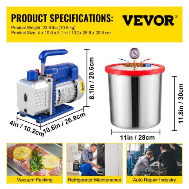 5 Γαλόνια Θάλαμος Κενού & Αντλία Κενού 1/4hp 3cfm για Αφαίρεση Αερίων  QCKTZKB3CFM1-4J5TV2