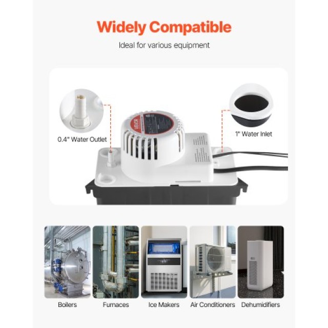 VEVOR Αντλία Συμπυκνωμάτων Αυτόματη 1/50 HP 65GPH ZBJZYPSB60W10SEO5...