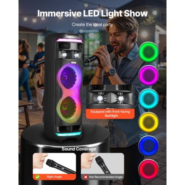 VEVOR Φορητό Καραόκε για Ενήλικες με LED Φώτα και Δύο Ασύρματα Μικρ... VEVOR Φορητό Καραόκε για Ενήλικες με LED Φώτα και Δύο Ασύρματα Μικρ...