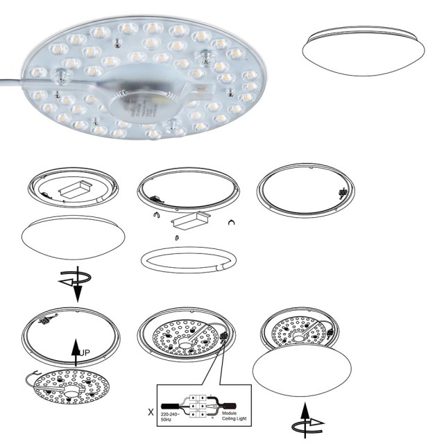 BAKAJI Πλαφονιέρα LED Circolina Disco Μαγνήτης Αντικατάστασης Νέον ...
