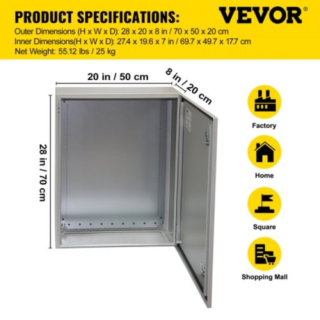 Ηλεκτρικό Κουτί VEVOR 28x20x8 NEMA 4 IP65 Αδιάβροχο  TUL70X50X20CM6E7QV0