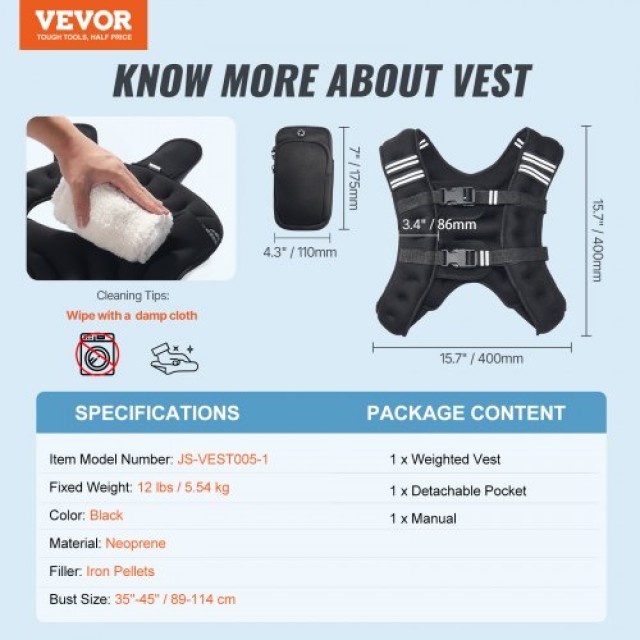 VEVOR  Γιλέκο Βάρους 12lb για Άνδρες & Γυναίκες - Εξοπλισμός Προπόνησης Δύναμης GDZLKXTS12LBB3PP4V0