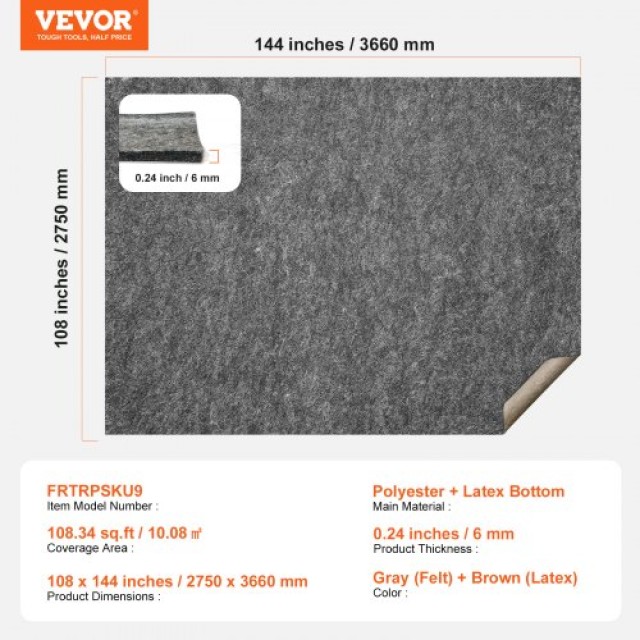 VEVOR  Αντιολισθητικό Υπόστρωμα Χαλιού 9 x 12 0.24 για Όλα τα Δάπεδα  FHDTDBFHWFHQ11GE2V0