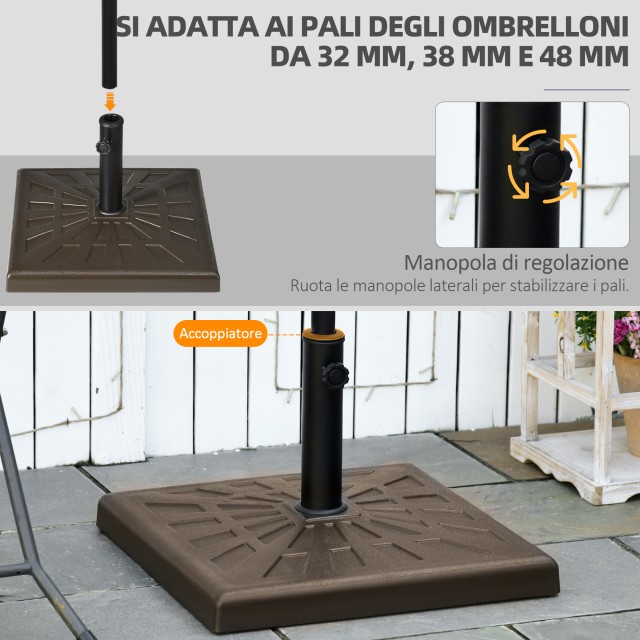 Outsunny Βάση για Ομπρέλα 19kg για Στύλους Ø32mm, Ø38mm και Ø48mm, Ρητίνη και Ατσάλι, 51x51x32 cm, Καφέ 84D-228V00BN
