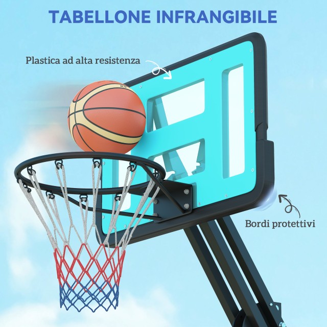 SPORTNOW Ρυθμιζόμενο Εξωτερικό Καλάθι Μπάσκετ 146-236 εκ. με Ρόδες και Γεμιζόμενη Βάση, Μαύρο A61-072V00BK