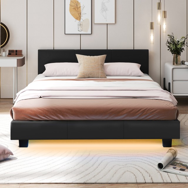 Costway Κρεβάτι 140 x 200 cm με LED Φωτισμό, Επενδυμένο Κρεβάτι με ...