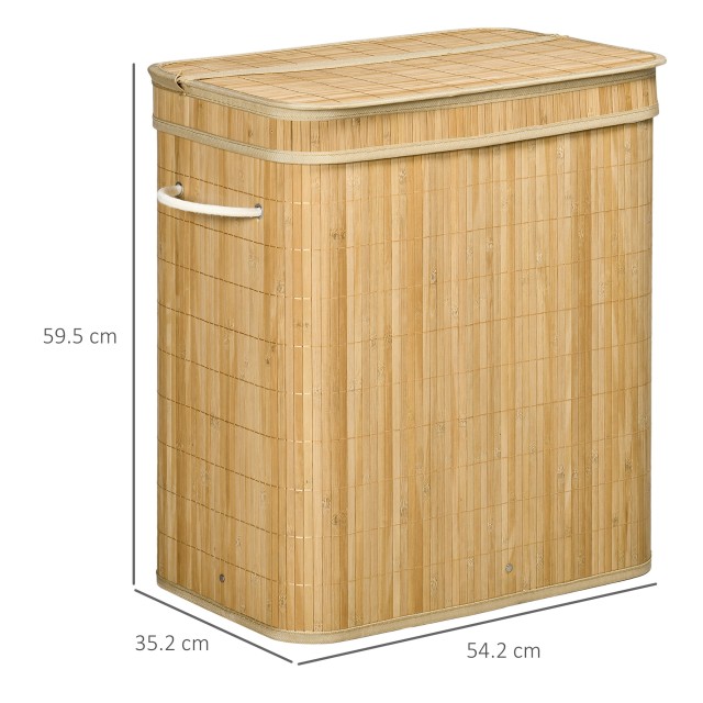 HOMCOM  Καλάθι Απλύτων 90L Πτυσσόμενο με 2 Διαμερίσματα, Καπάκι και Λαβές από Μπαμπού  850-231V00ND