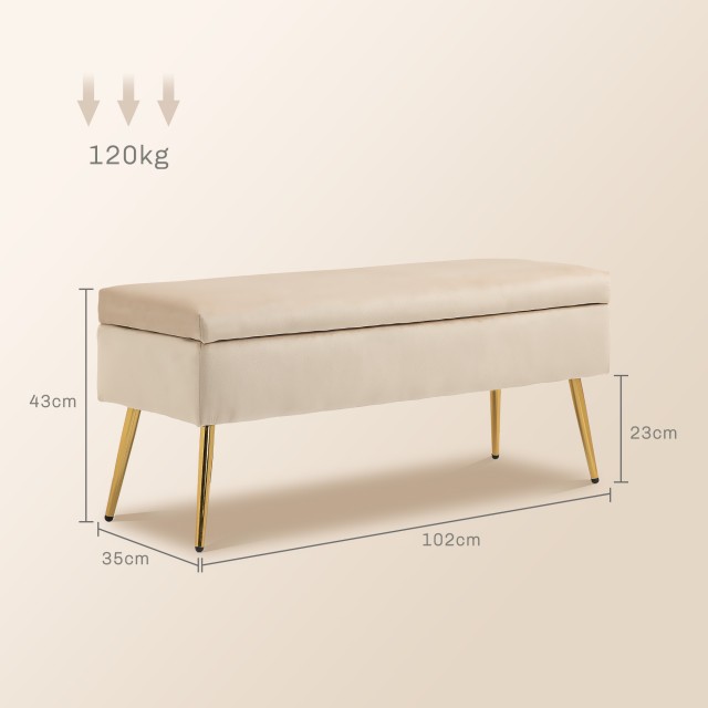 HOMCOM  Πάγκος με Επένδυση Fondoletto 30.5L με Λεπτά Πόδια, από Ύφασμα Εφέ Βελούδου, 102x35x43 εκ., Μπεζ  838-484V00BG