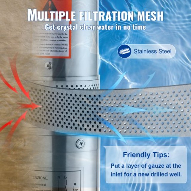 VEVOR Υποβρύχια Αντλία Ανοξείδωτη 2200W 9.8 m³/h 144 m  SJQSBMBWZ22...