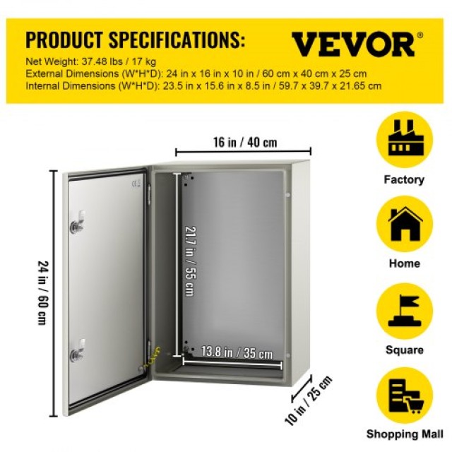 Κουτί Ηλεκτρικών Συνδέσεων VEVOR NEMA 4X 24x16x10 Ατσάλινο  DQXJSTCFS60X40X25V0