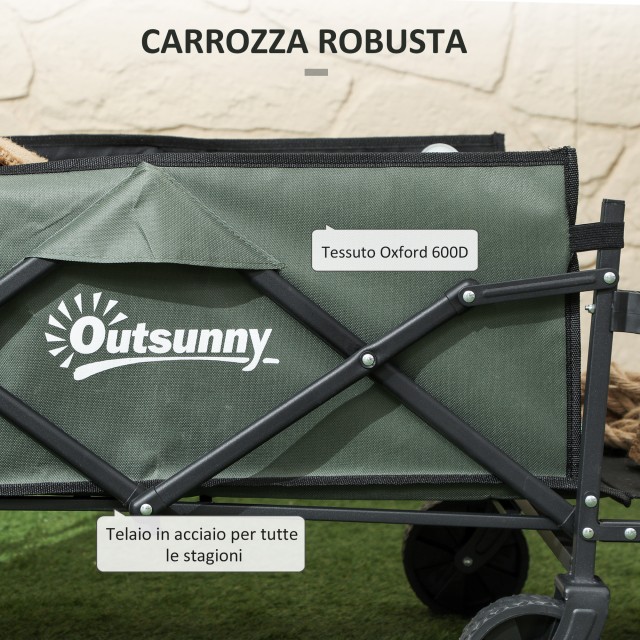 Outsunny Πτυσσόμενο Καρότσι Κήπου 72L με Ανοιγόμενο Πάνελ, από Ατσάλι και Πολυεστέρα, 114x46x65-92 εκ., Πράσινο 84H-344V00GN
