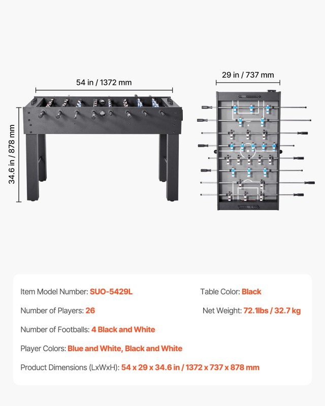 VEVOR Επιτραπέζιο Ποδοσφαιράκι, 137 cm, Ανθεκτικό & Εύκολη Συναρμολ...