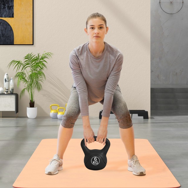 HOMCOM Kettlebell 6kg από Πλαστικό και Άμμο με Επίπεδη Βάση και Λαβ...