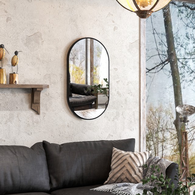 HOMCOM Οβάλ Καθρέφτης Μπάνιου 60x90cm με Μαύρο Αλουμινένιο Πλαίσιο ...