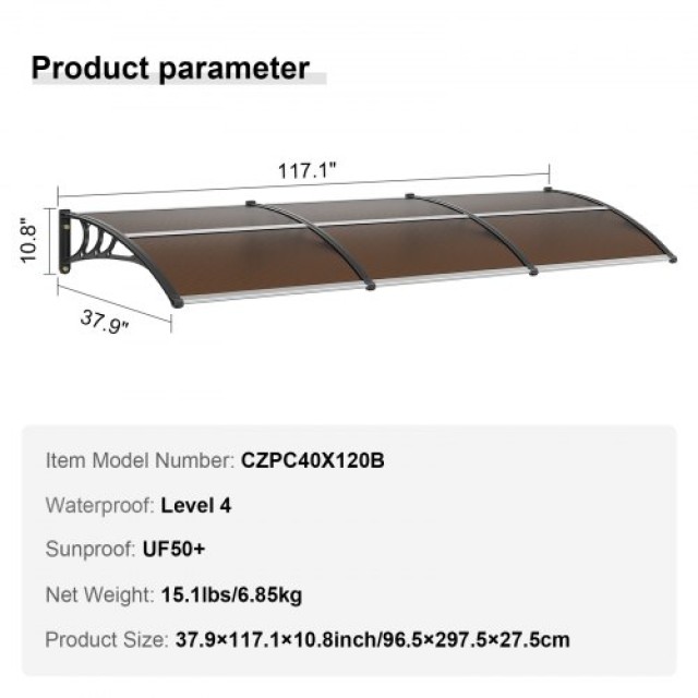 VEVOR  Τέντα Παραθύρου/Πόρτας 40x120, Προστασία UV/Βροχή/Χιόνι  MCZYPYCZ40120RAR3V0